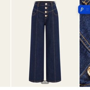 Commense Dark Blue Wide-Leg Button Jeans